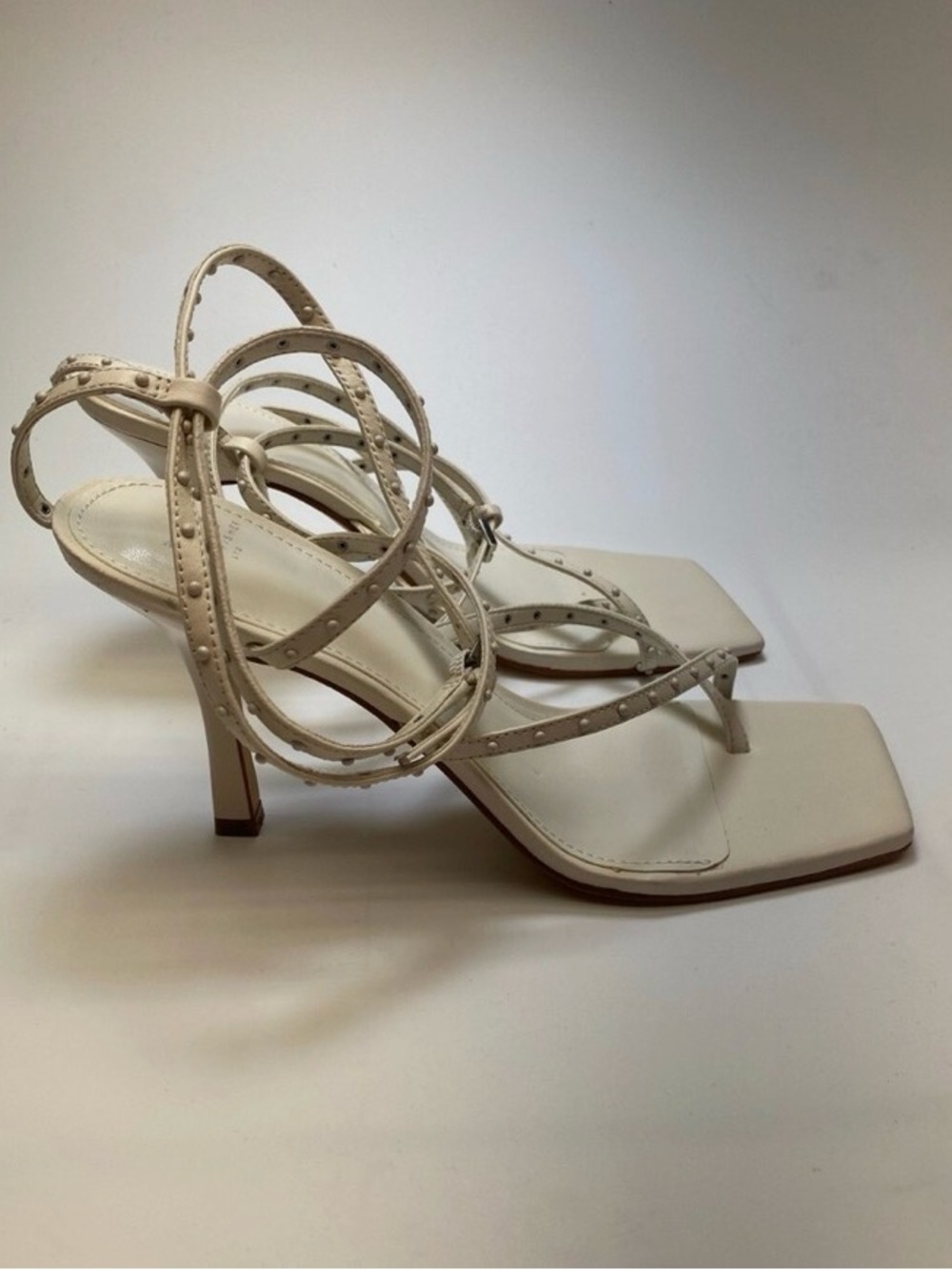Marc Fisher Cream Studded Strappy Square-Toe Heels